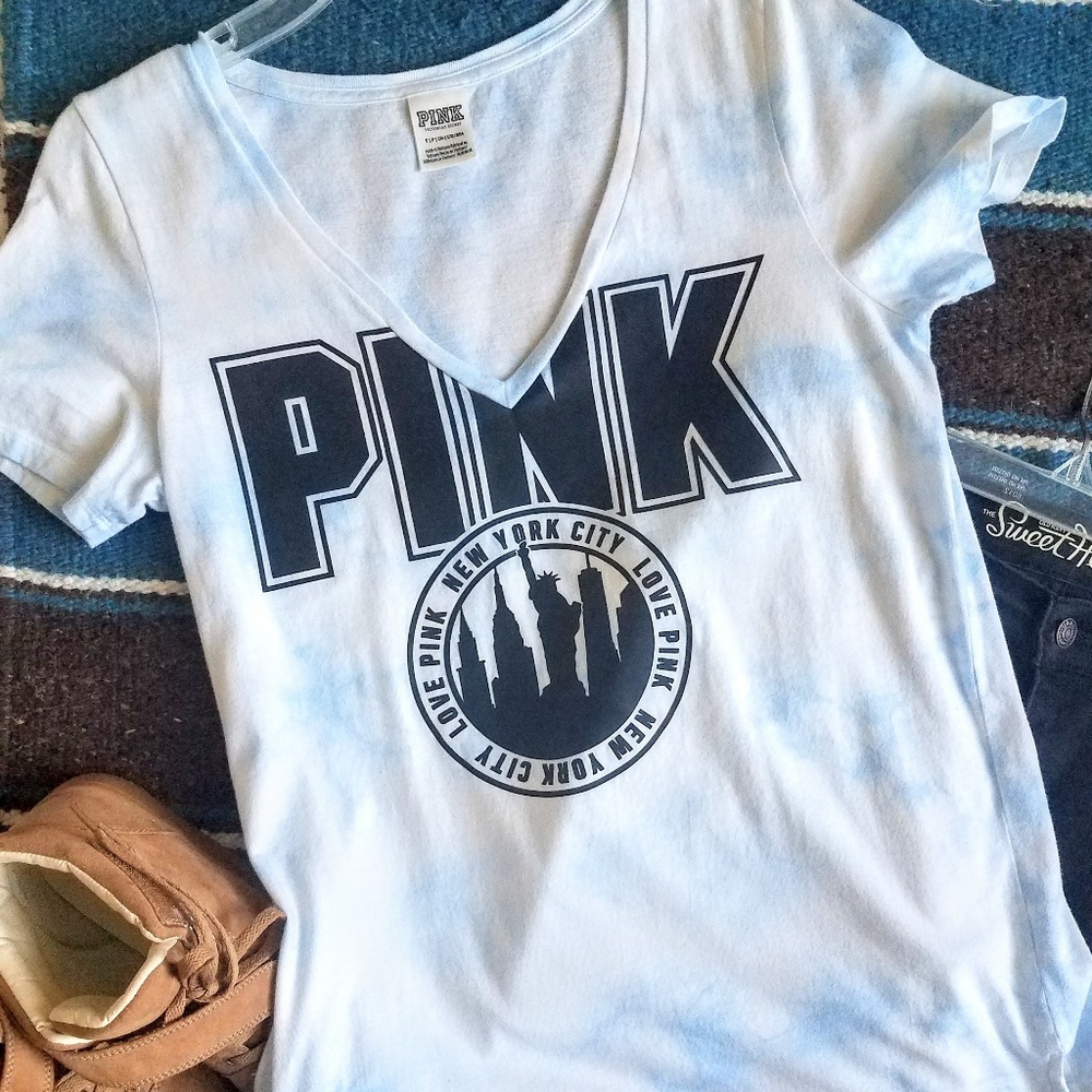 Tie Dye Love Pink New York City V Neck T-Shirt